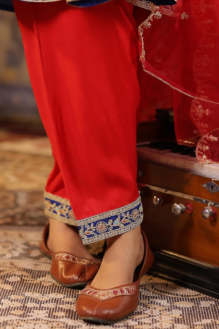 Blue Dupion Silk Sequins & Thread Embroidered Short Anarkali Set by Scakhi Luxe at Pernia's Pop Up Shop