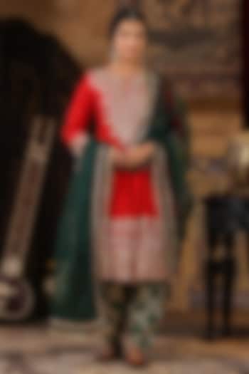 Red Dupion Silk Gota Patti Embroidered Short Party Wear Anarkali Set by Scakhi Luxe at Pernia's Pop Up Shop