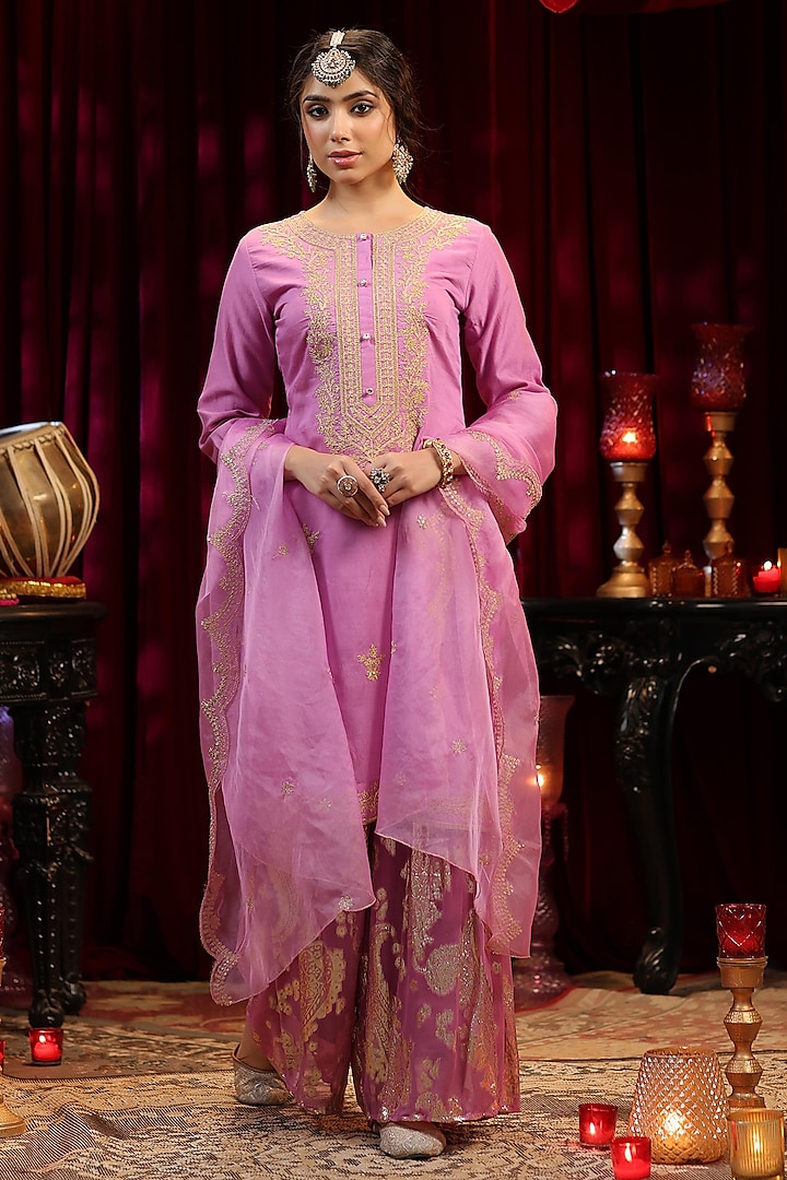 Mauve Georgette Sharara Set by Scakhi at Pernia's Pop Up Shop