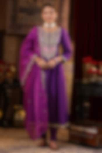 Purple Dupion Silk Gota Embroidered Anarkali Set by Scakhi at Pernia's Pop Up Shop