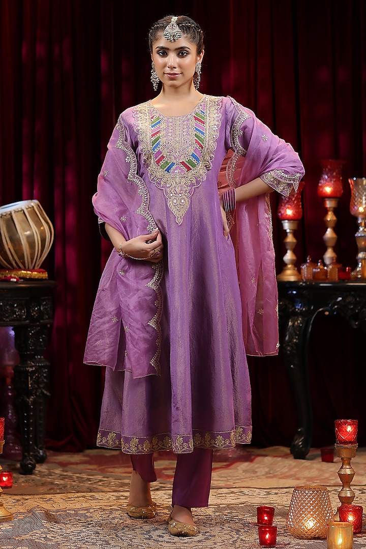 Purple Sequins Embroidered Anarkali Set by Scakhi at Pernia's Pop Up Shop