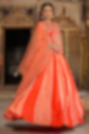 Orange Butter Silk Gota Patti Embellished Lehenga Set by Scakhi Luxe at Pernia's Pop Up Shop