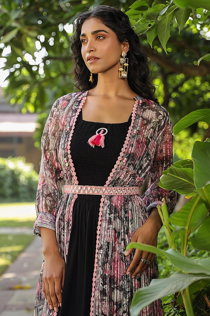 Black Rayon & Lurex Jacket Summer Dress by Scakhi Luxe at Pernia's Pop Up Shop