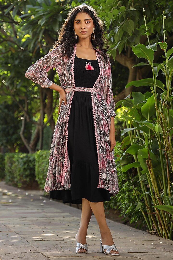 Black Rayon & Lurex Jacket Summer Dress by Scakhi Luxe at Pernia's Pop Up Shop