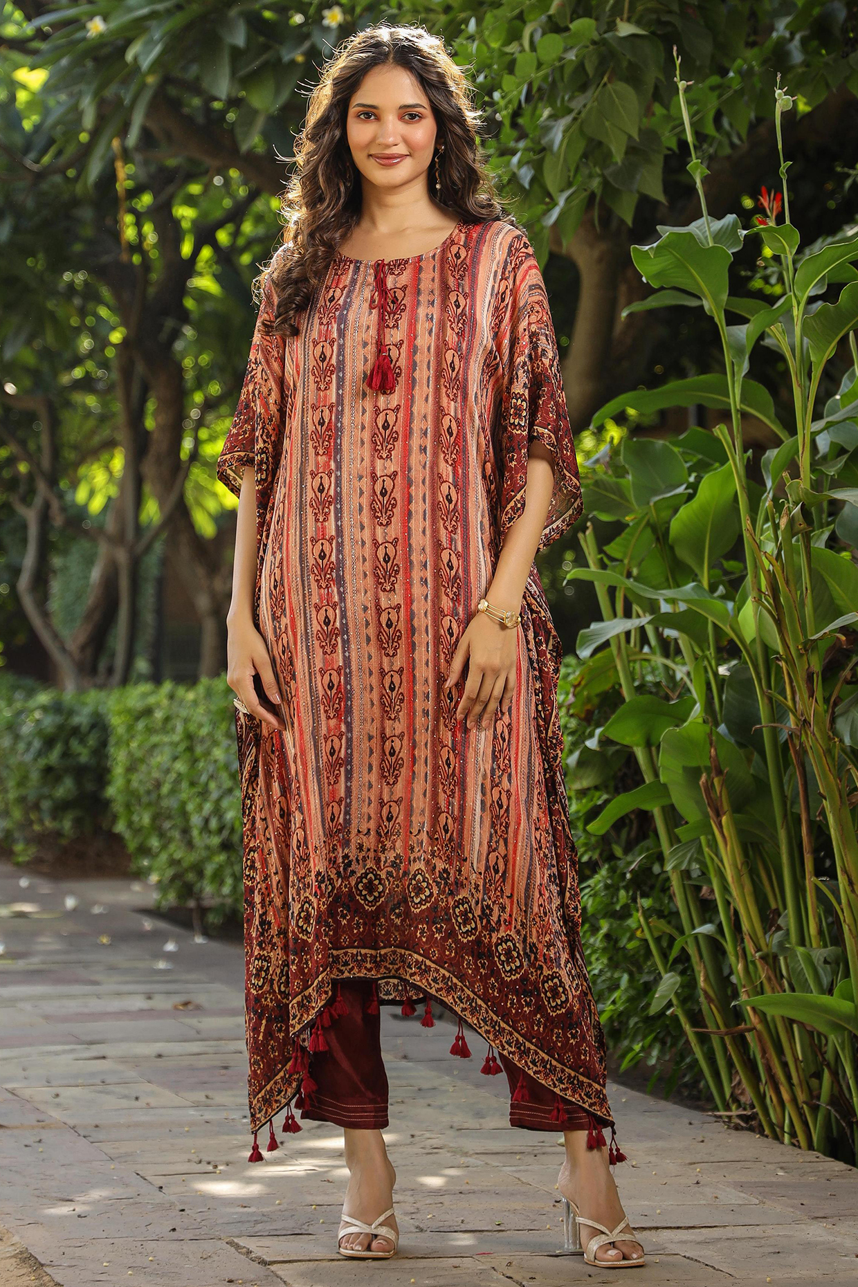 Multi-Colored Georgette Crochet Printed & Embroidered Kaftan Set by Scakhi Luxe at Pernia's Pop Up Shop