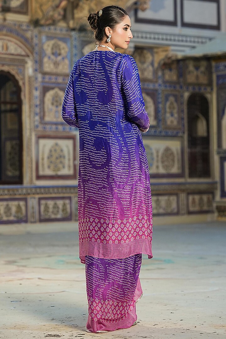 Blue Chinon Silk Bandhani Printed Ombre Cape Set by Scakhi at Pernia's ...