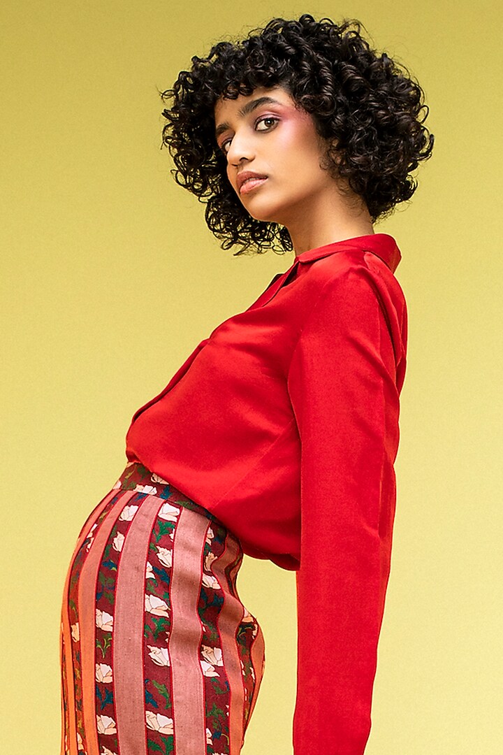 Fiery Red Silk & Cotton Satin Shirt by Subculture at Pernia's Pop Up Shop