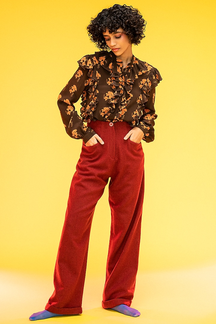 Coffee Brown Printed Shirt by Subculture at Pernia's Pop Up Shop