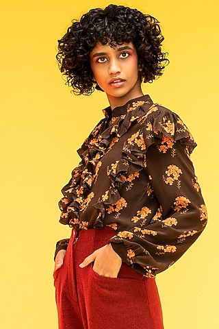 Coffee Brown Printed Shirt by Subculture