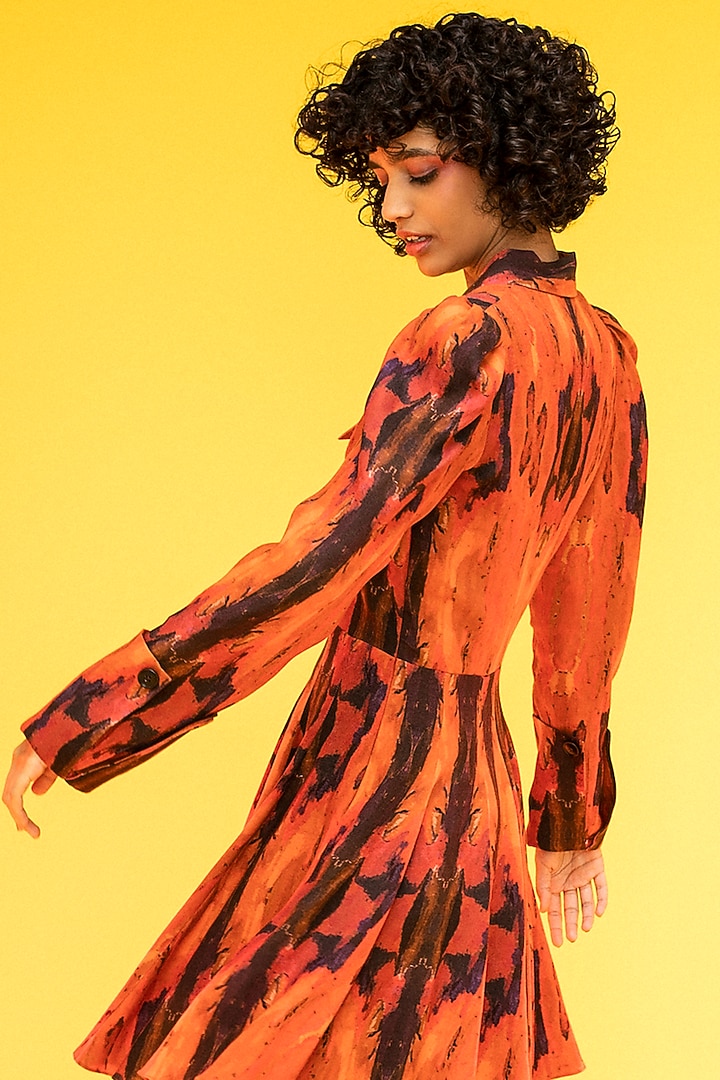 Orange Printed Knee Length Summer Dress by Subculture at Pernia's Pop Up Shop