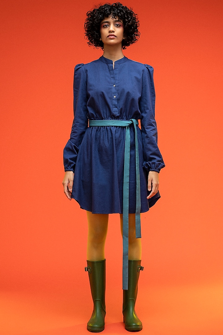 Midnight Blue Cotton Twill Shirt Dress by Subculture