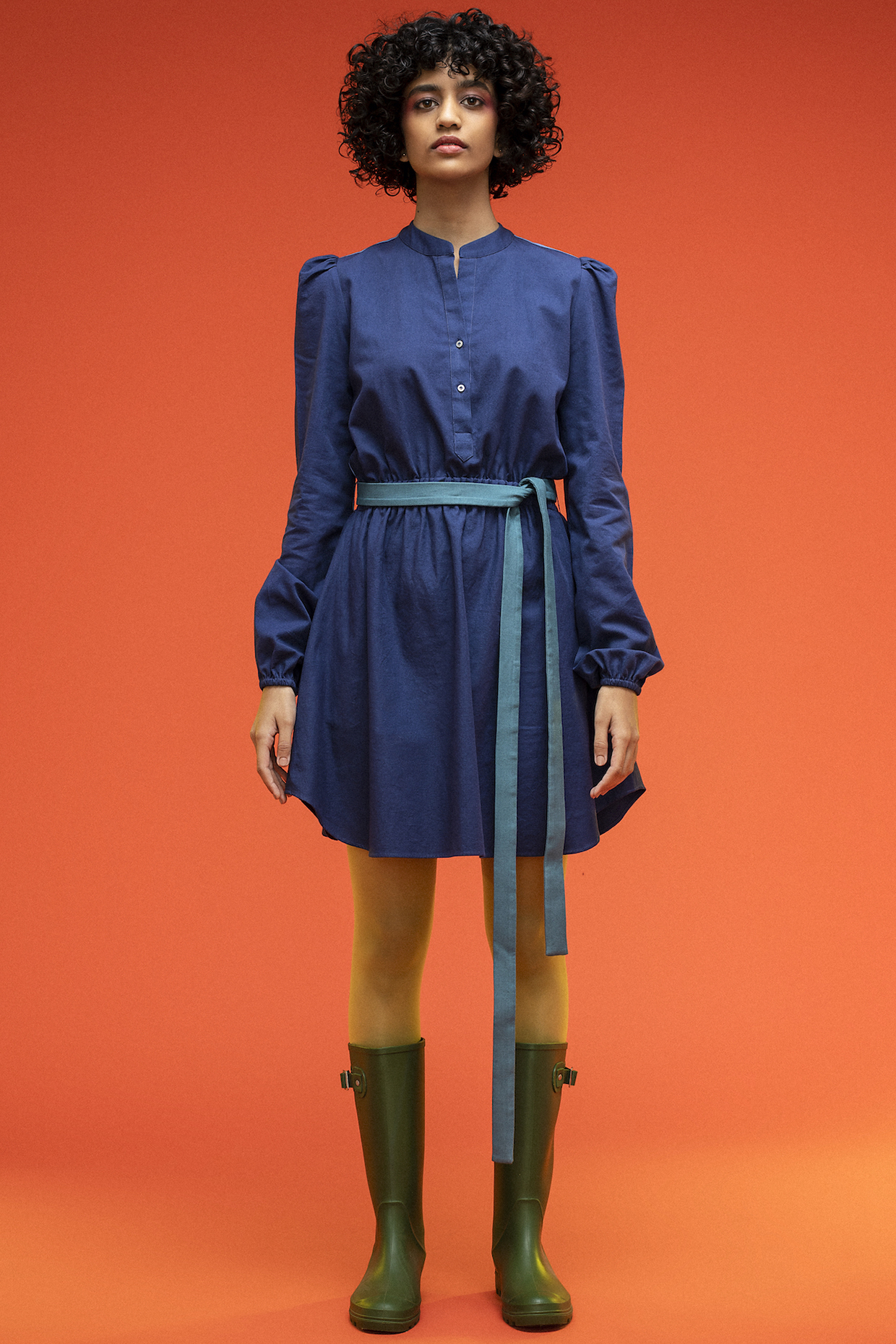 Midnight Blue Cotton Twill Shirt Dress by Subculture