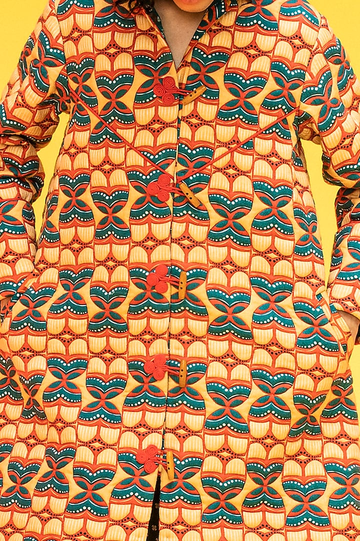 Yellow Printed Quilted Jacket by Subculture at Pernia's Pop Up Shop