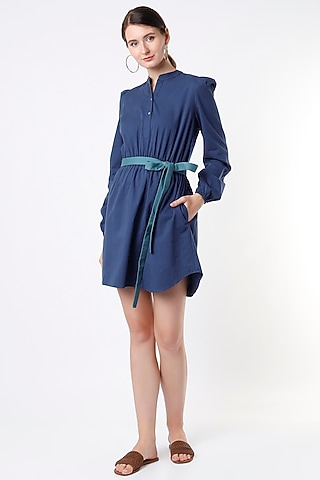 Cobalt Blue Cotton Twill Shirt Dress by SubCulture