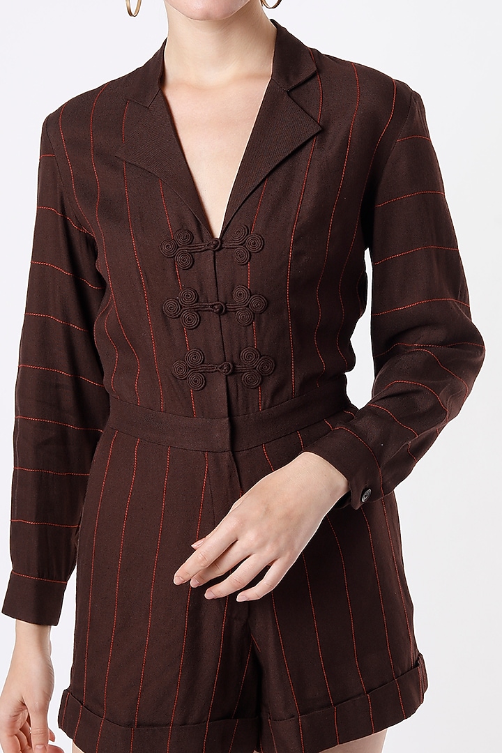 Brown Cotton Twill Playsuit by SubCulture at Pernia's Pop Up Shop