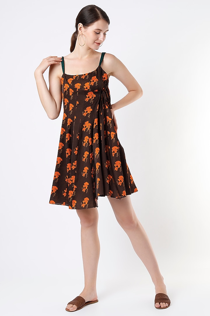 Brown Printed Strappy Dress by SubCulture