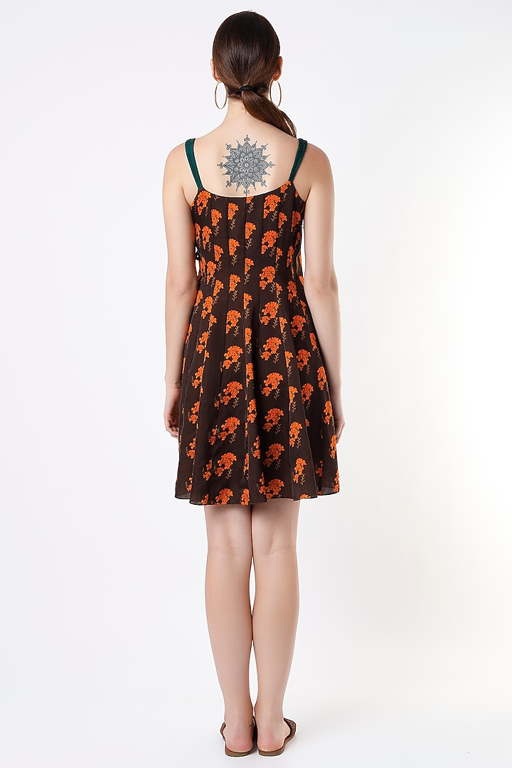Brown Printed Strappy Summer Dress by SubCulture at Pernia's Pop Up Shop