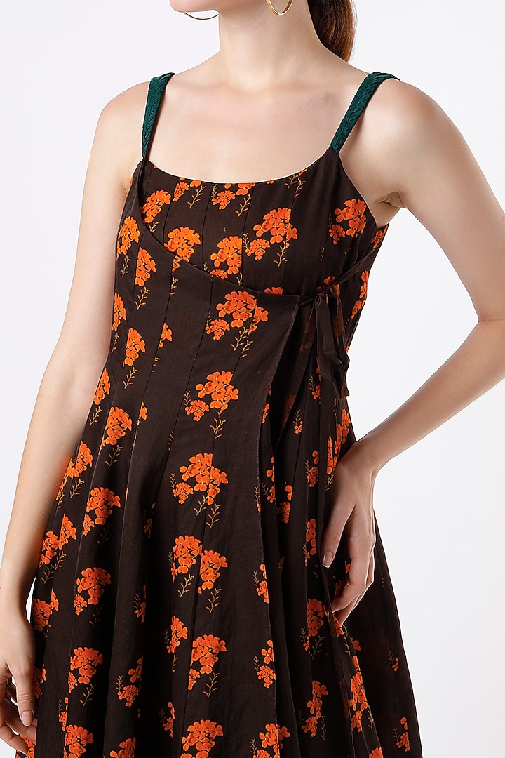 Brown Printed Strappy Summer Dress by SubCulture at Pernia's Pop Up Shop