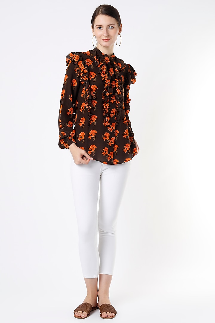 Brown Wildflower Printed Shirt by SubCulture