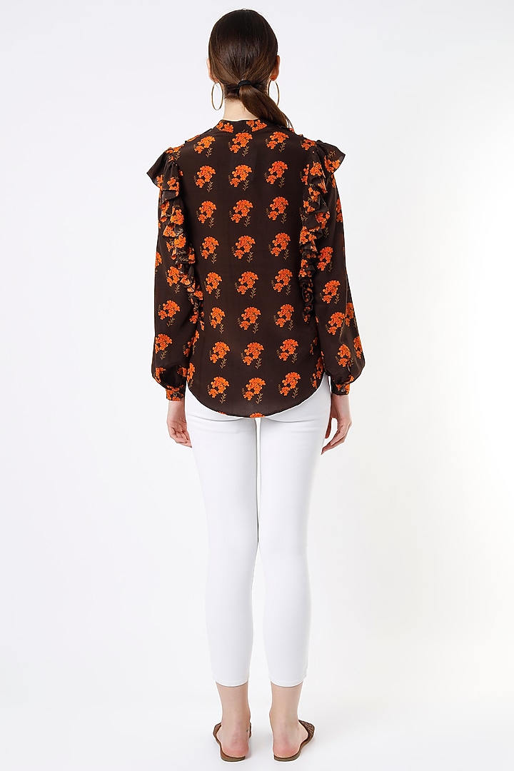 Brown Wildflower Printed Shirt by SubCulture at Pernia's Pop Up Shop