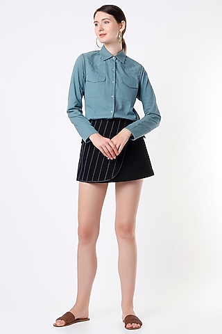 Blue Cotton Twill Shirt by SubCulture