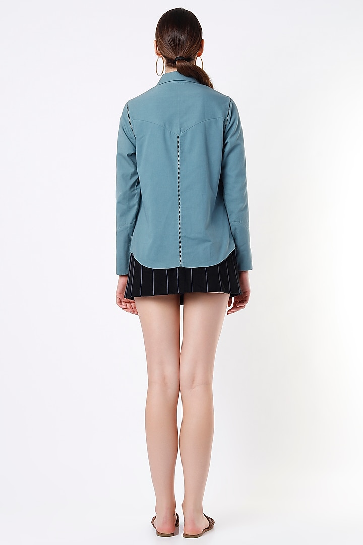 Blue Cotton Twill Shirt by SubCulture at Pernia's Pop Up Shop