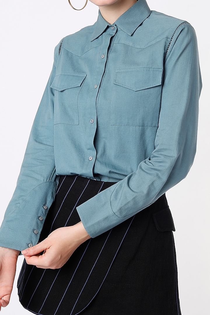 Blue Cotton Twill Shirt by SubCulture at Pernia's Pop Up Shop