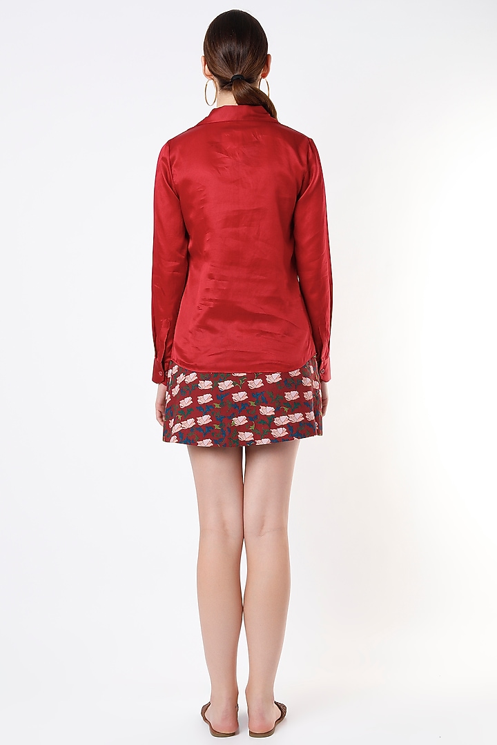 Red Cotton Satin Shirt by SubCulture at Pernia's Pop Up Shop