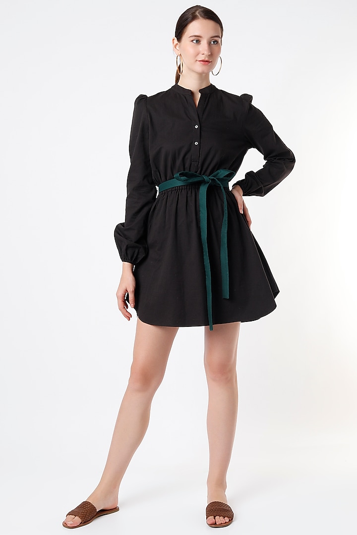 Black Cotton Twill Shirt Dress by SubCulture