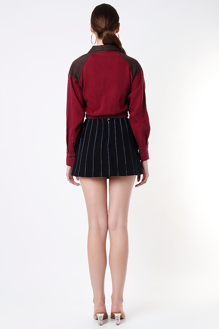 Red Handloom Denim Cropped Jacket by SubCulture at Pernia's Pop Up Shop