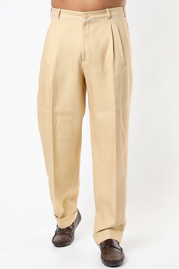 Beige Cotton Twill Pants by SubCulture Men at Pernia's Pop Up Shop
