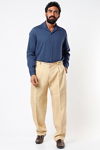 Cobalt Blue Organic Handloom Denim Shirt by SubCulture Men