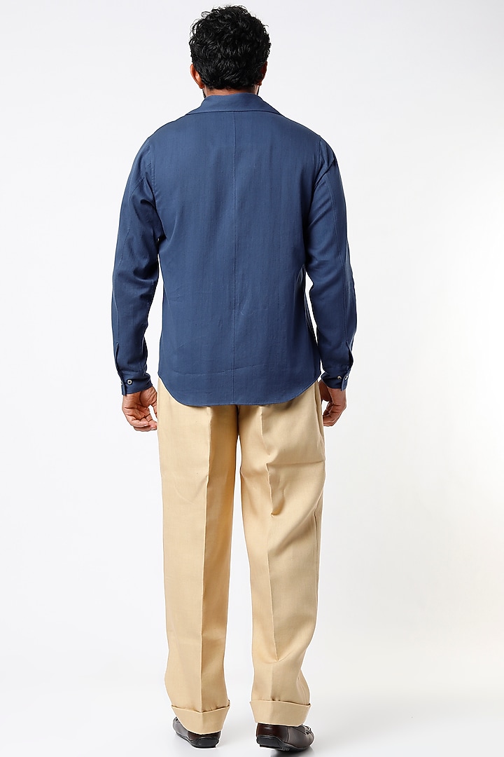 Cobalt Blue Organic Handloom Denim Party Wear Shirt by SubCulture Men at Pernia's Pop Up Shop