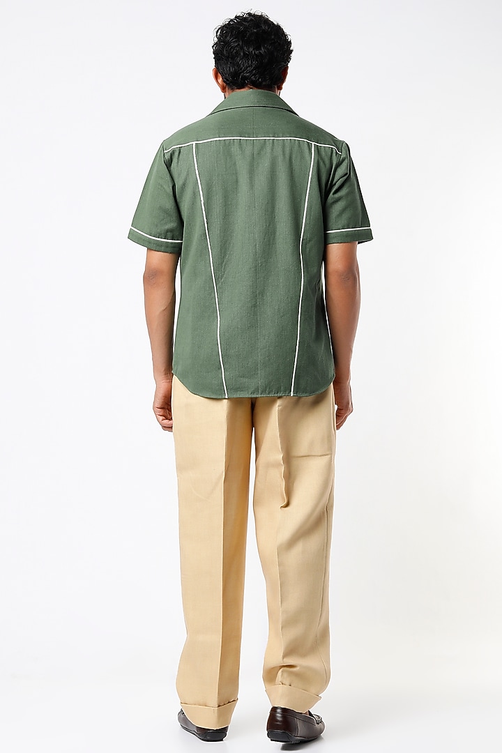 Sage Green Organic Denim Party Wear Shirt by SubCulture Men at Pernia's Pop Up Shop