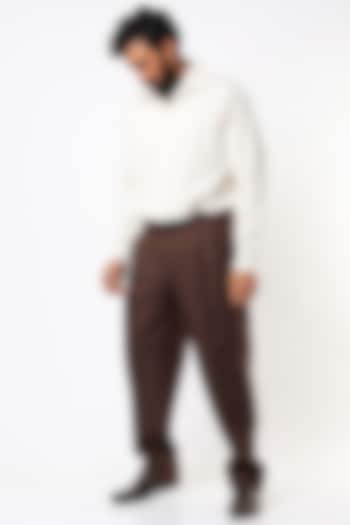 Brown Cotton Twill Pants by SubCulture Men