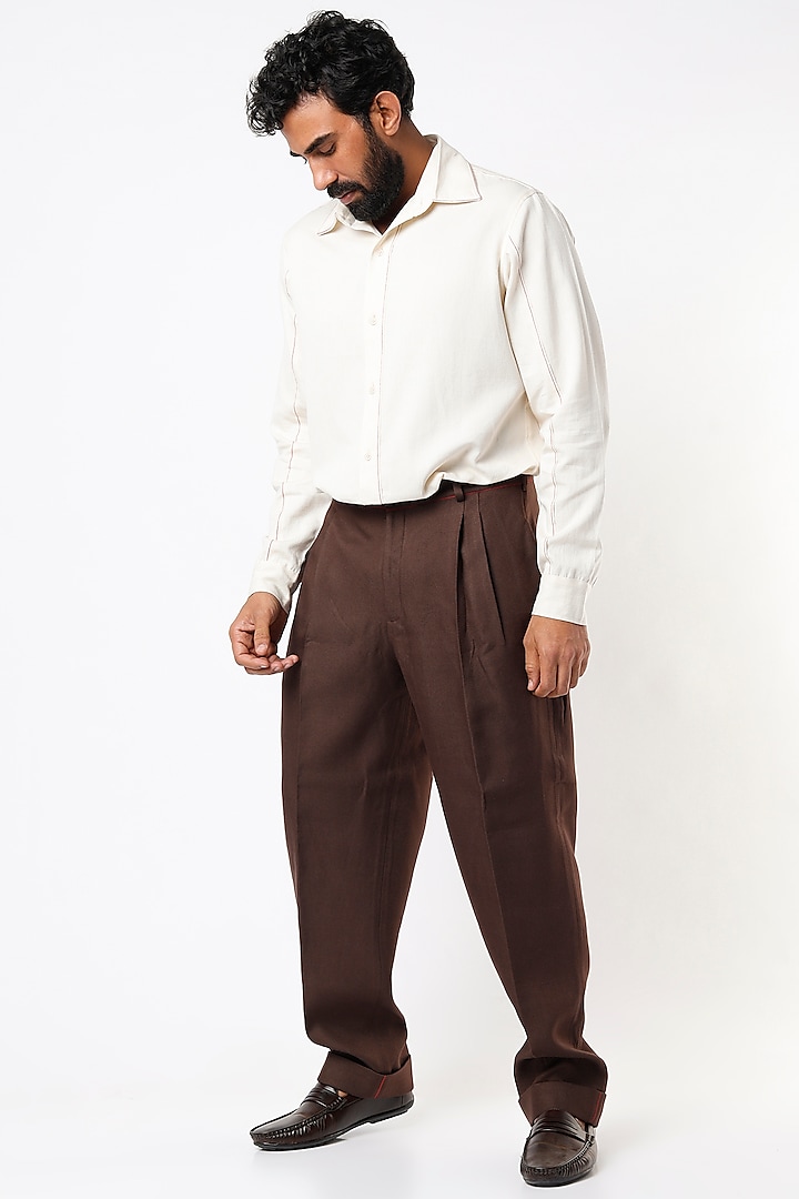 Brown Cotton Twill Pants by SubCulture Men at Pernia's Pop Up Shop