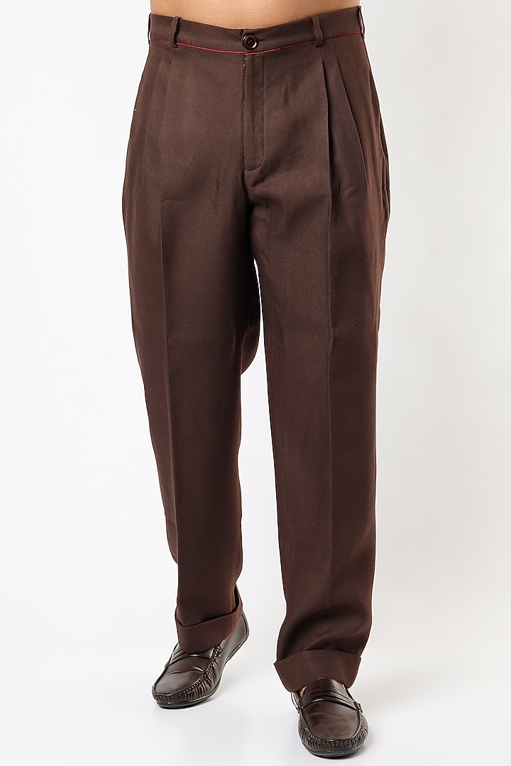 Brown Cotton Twill Pants by SubCulture Men at Pernia's Pop Up Shop