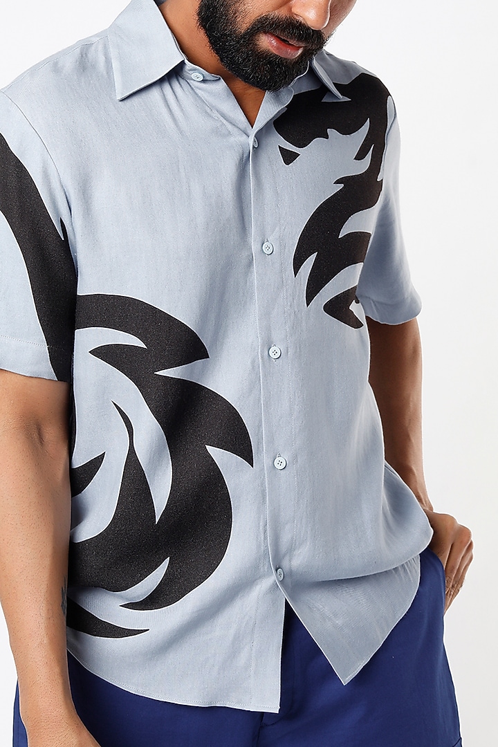 Powder Blue Printed Party Wear Shirt by SubCulture Men at Pernia's Pop Up Shop
