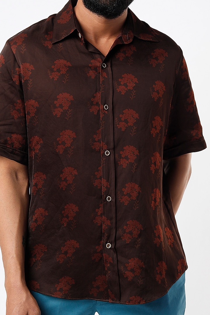 Brown Printed Party Wear Shirt by SubCulture Men at Pernia's Pop Up Shop
