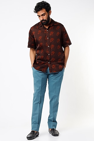 Turquoise Cotton Denim Pants by SubCulture Men