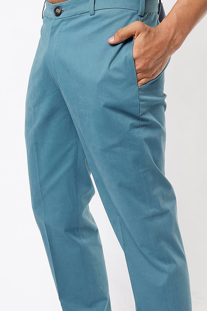 Turquoise Cotton Denim Pants by SubCulture Men at Pernia's Pop Up Shop