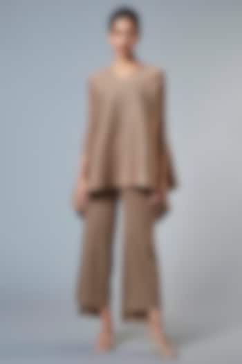Taupe Flared High-Low Pant Set by Scarlet Sage at Pernia's Pop Up Shop
