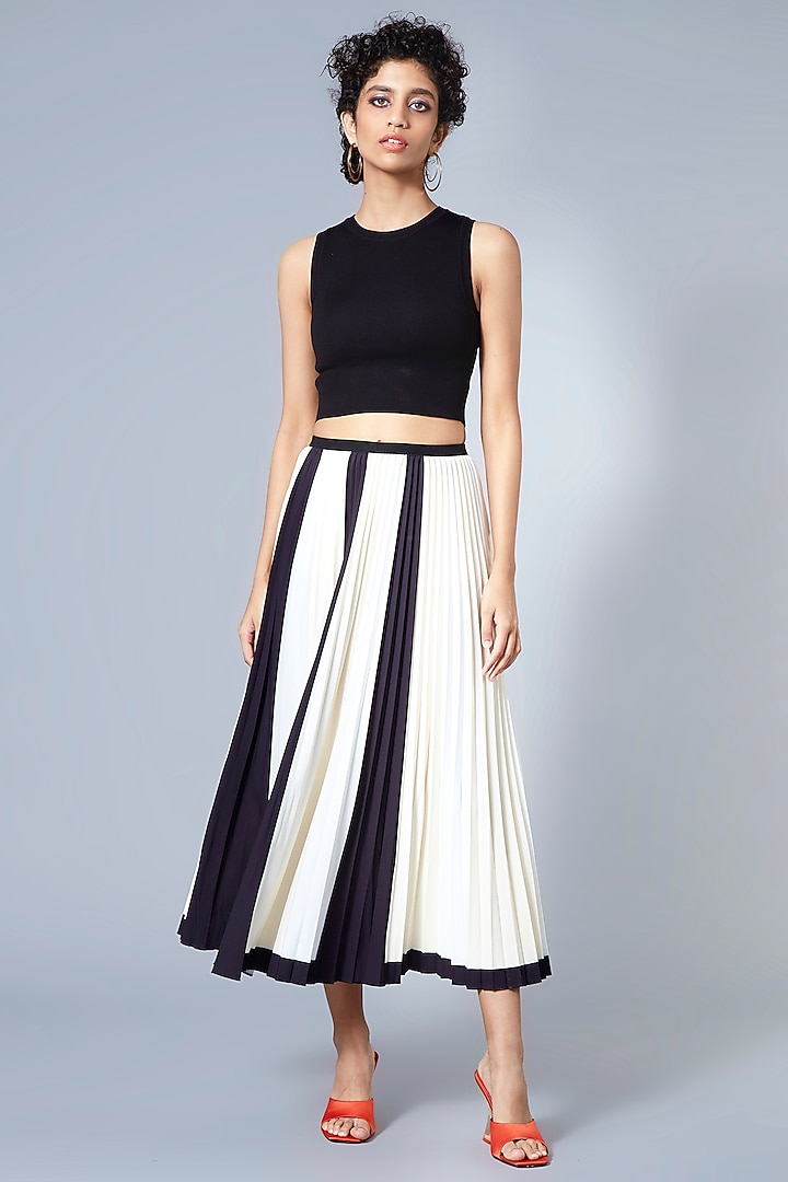 White & Black Paneled Skirt by Scarlet Sage