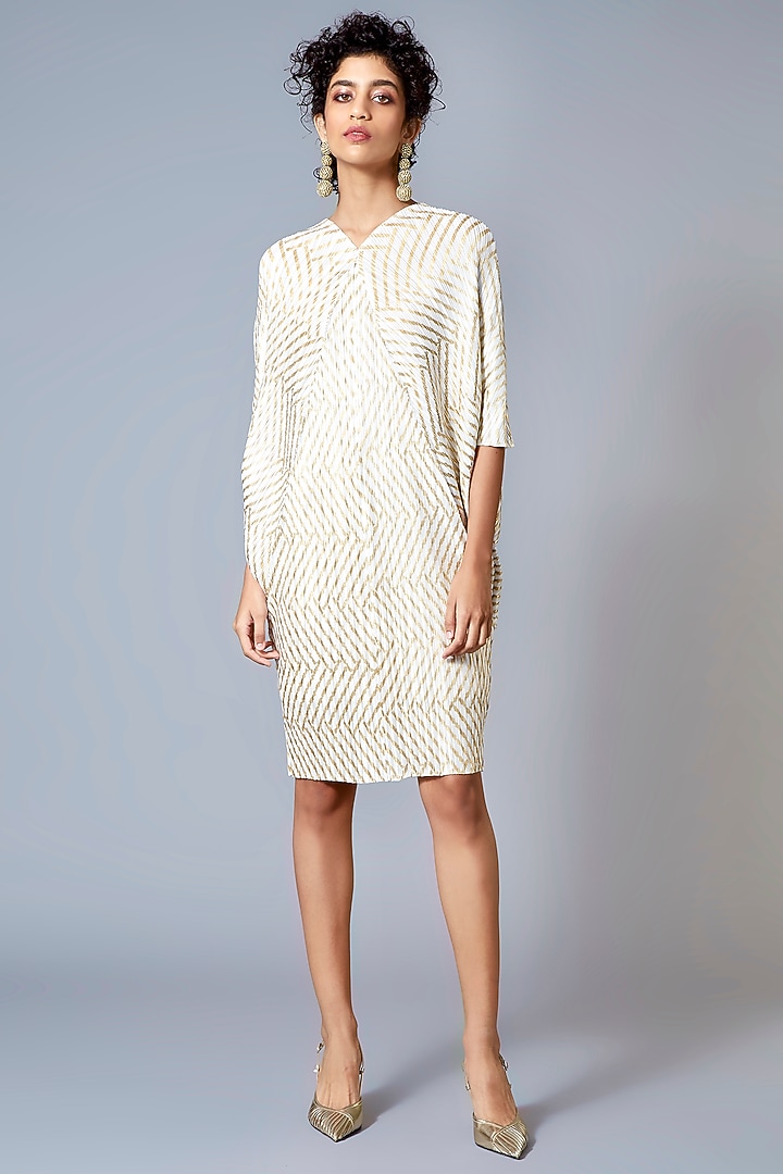 Ivory Foil Striped Summer Dress by Scarlet Sage at Pernia's Pop Up Shop