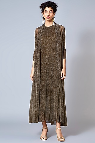 Dark Gold Polyester Jacket Dress by Scarlet Sage