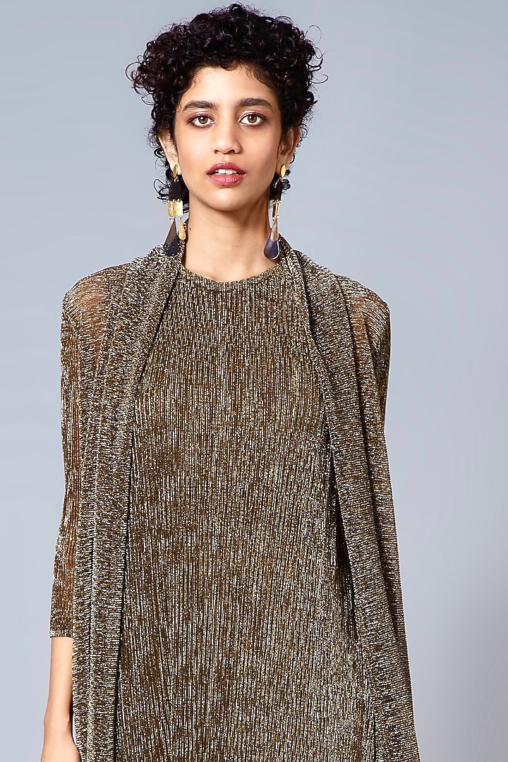 Dark Gold Polyester Jacket Summer Dress by Scarlet Sage at Pernia's Pop Up Shop