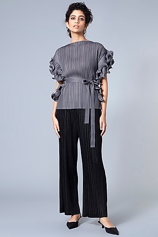 Black Textured Velvet Pants by Scarlet Sage