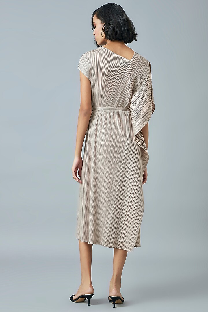 Taupe Polyester Midi Summer Dress by Scarlet Sage at Pernia's Pop Up Shop