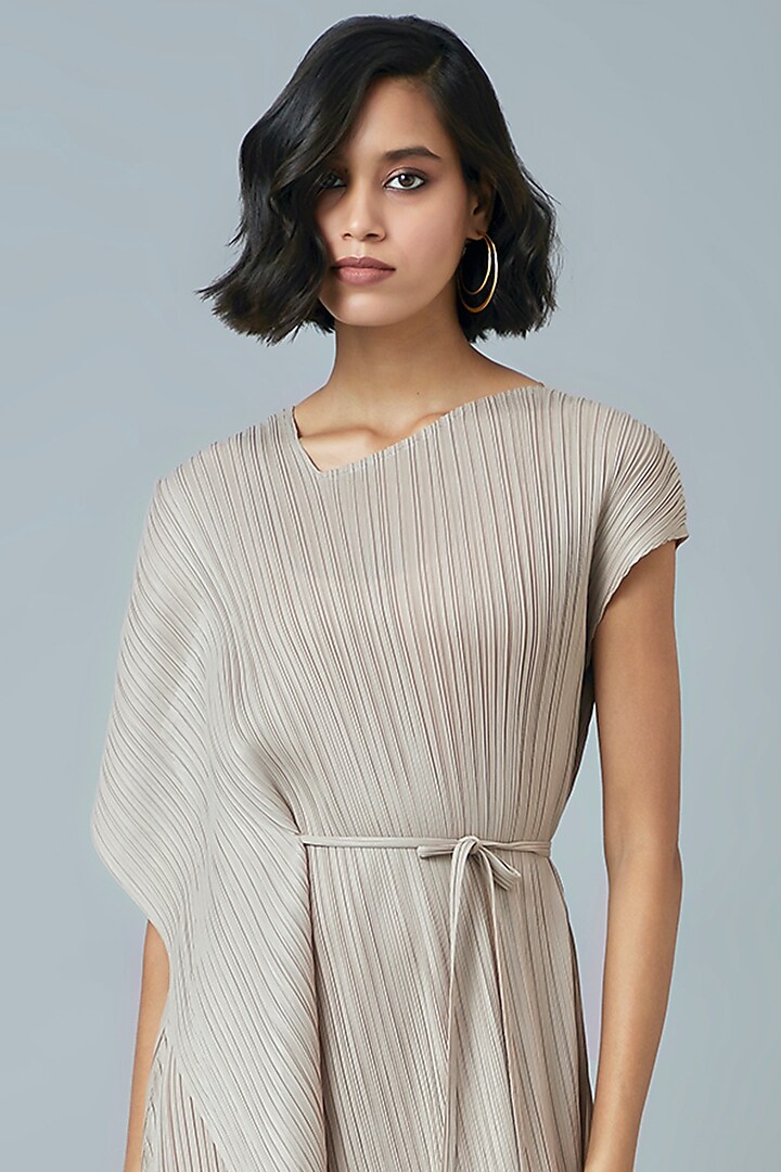 Taupe Polyester Midi Summer Dress by Scarlet Sage at Pernia's Pop Up Shop