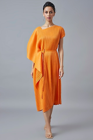 Orange Polyester Midi Dress by Scarlet Sage